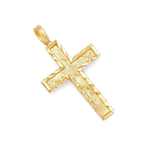 14k Real Yellow Gold Religious Diamond Cut Cross Charm Pendant | Religious Charm - Picture 1 of 4